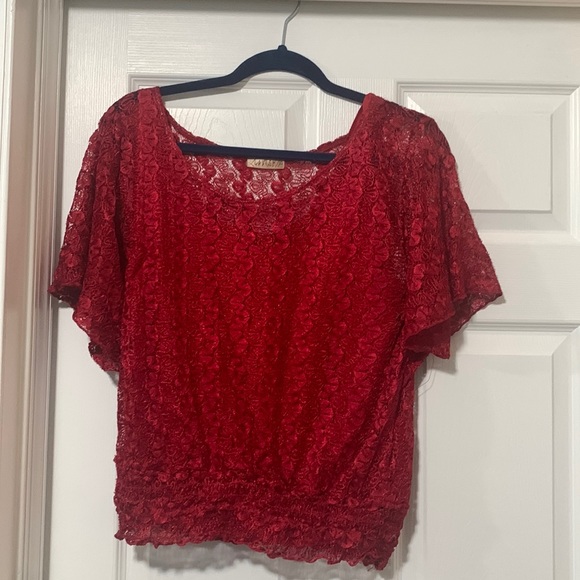 Lavish Tops - LAVISH red lace blouse XL